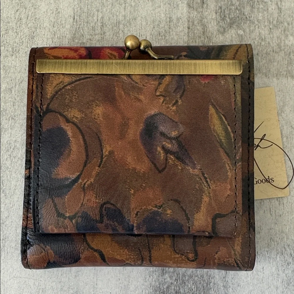 PATRICIA NASH Reiti Bi-Fold Leather RFID Wallet Floral Sienna Sunset Red Brown